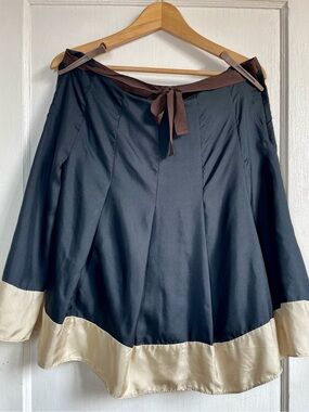GAP 100% Silk Brown & Ivory Colorblock A-Line Skirt Size 12